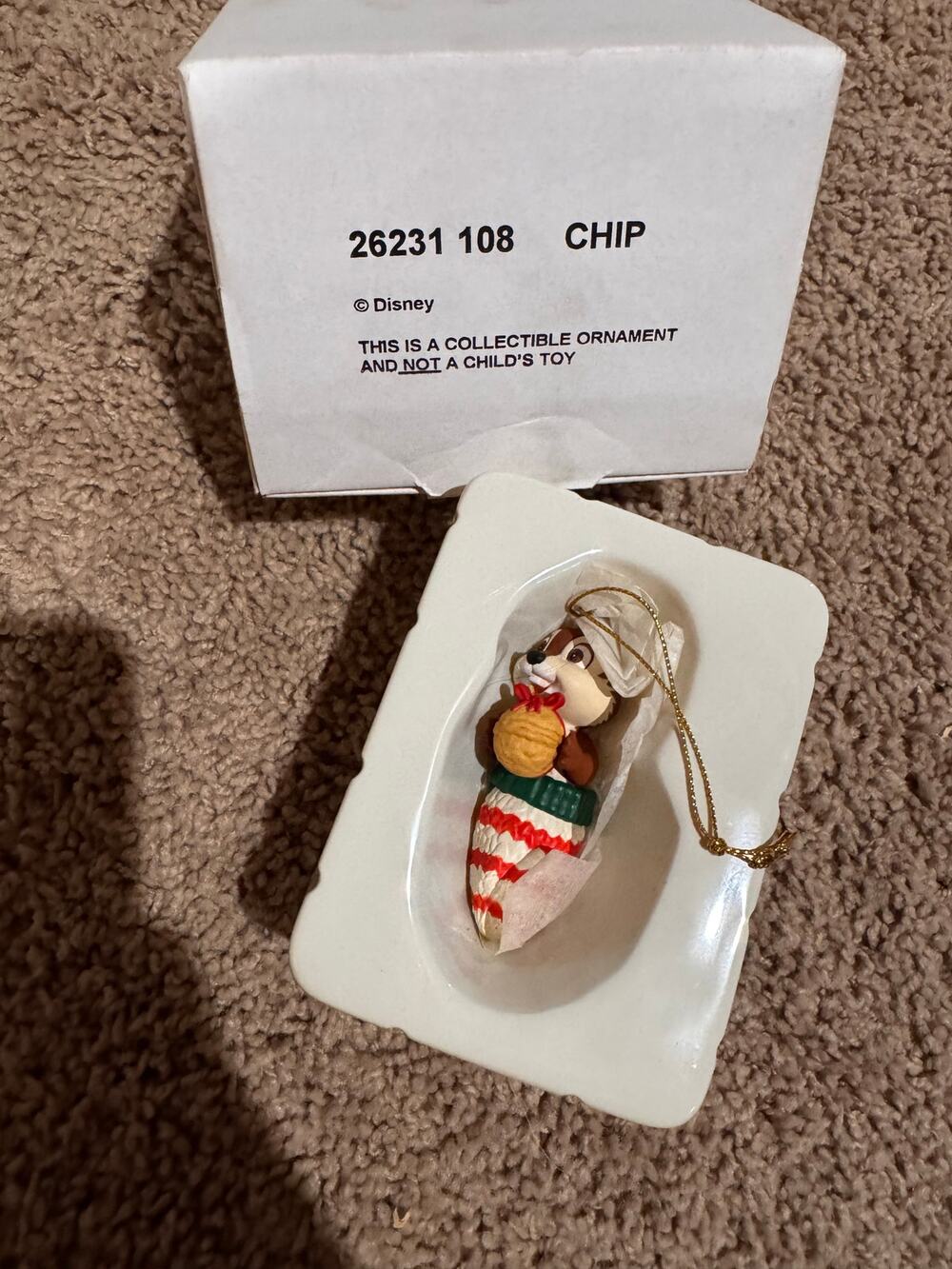 Vintage Disney Grolier Chip Holiday 26231 108 Ornament w/Box
